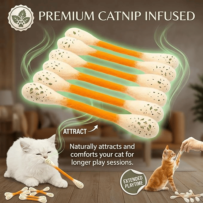 LAST DAY BUY 1 = 6 Pcs🎁 Cotton Swabs Cat Toys with Catnip🐱✨