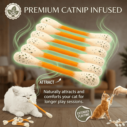 LAST DAY BUY 1 = 6 Pcs🎁 Cotton Swabs Cat Toys with Catnip🐱✨