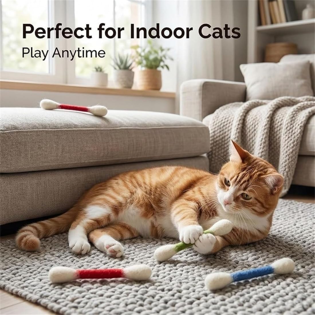 LAST DAY BUY 1 = 6 Pcs🎁 Cotton Swabs Cat Toys with Catnip🐱✨