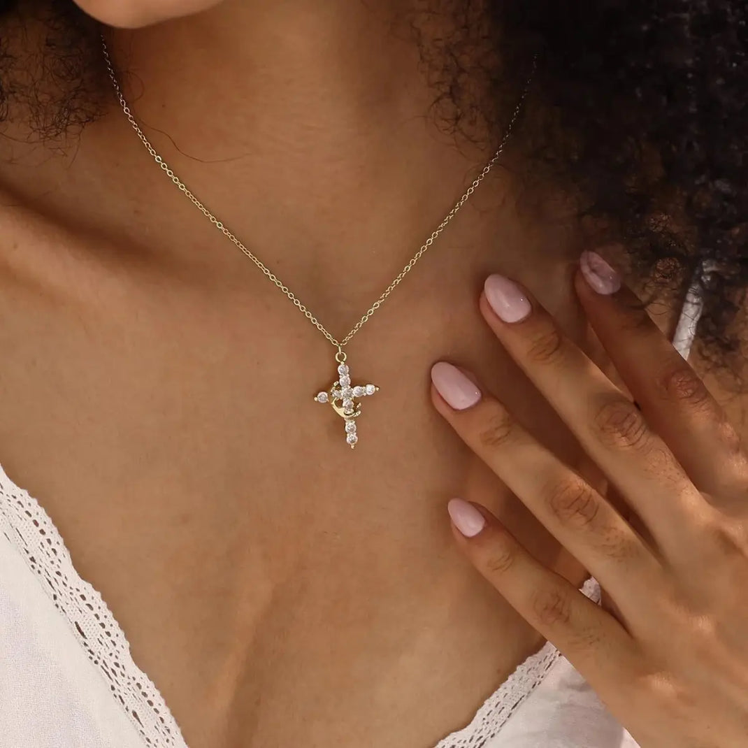 ⏰Cross & Crown Necklace.：Mother’s Day Special Offer🎁