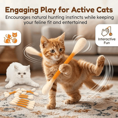 LAST DAY BUY 1 = 6 Pcs🎁 Cotton Swabs Cat Toys with Catnip🐱✨