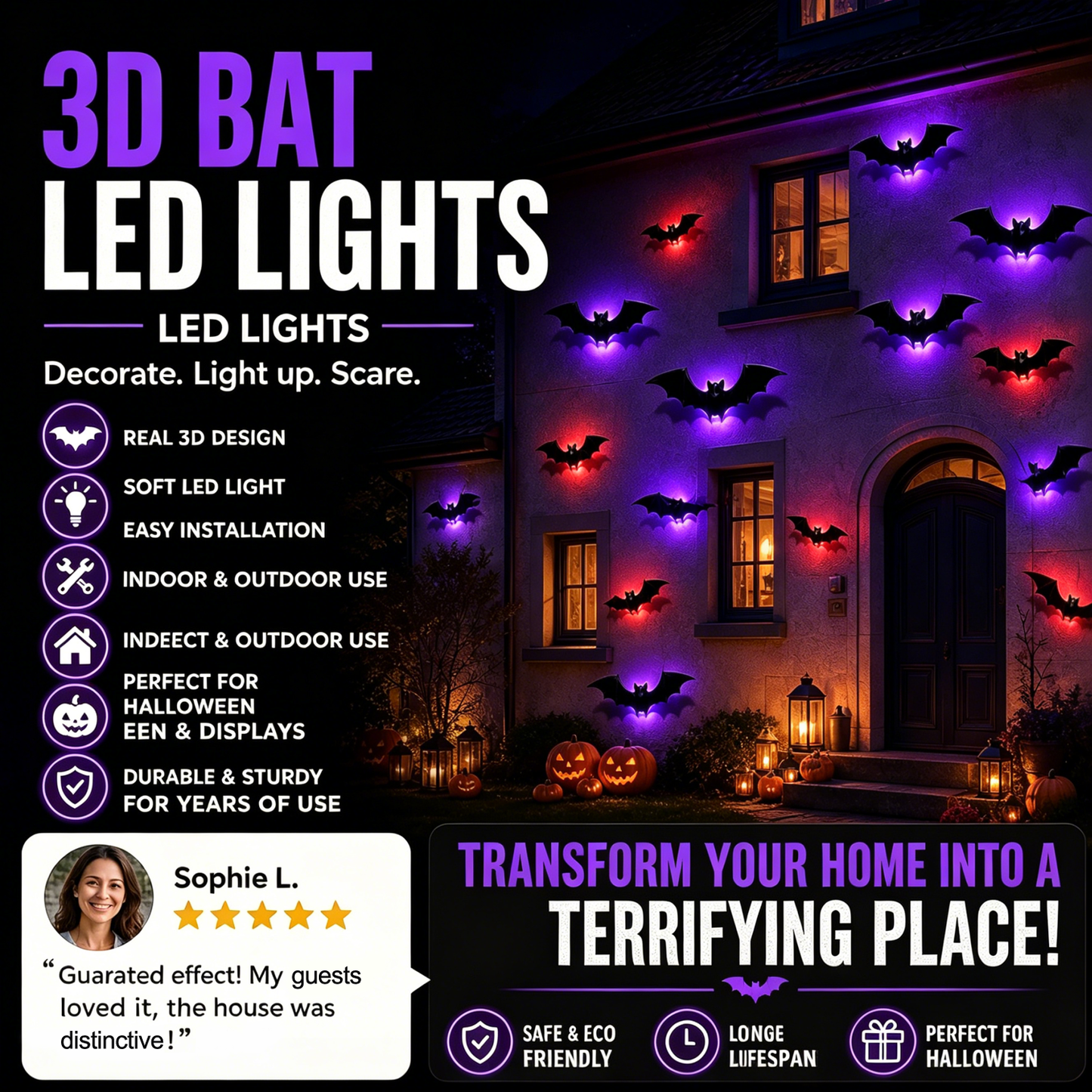 "Haven't found your Halloween look yet? Get 50% OFF🎁 Bat Lights